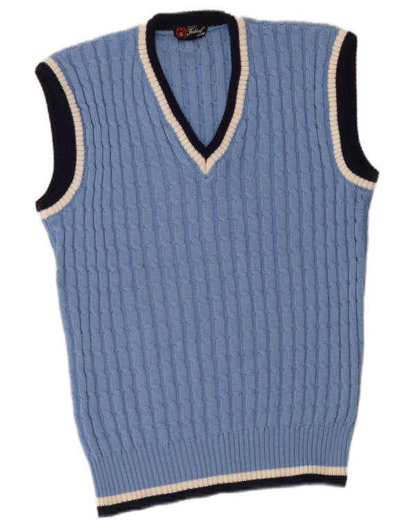 Vintage Mens Vest Tank Top Small Blue Striped Classic