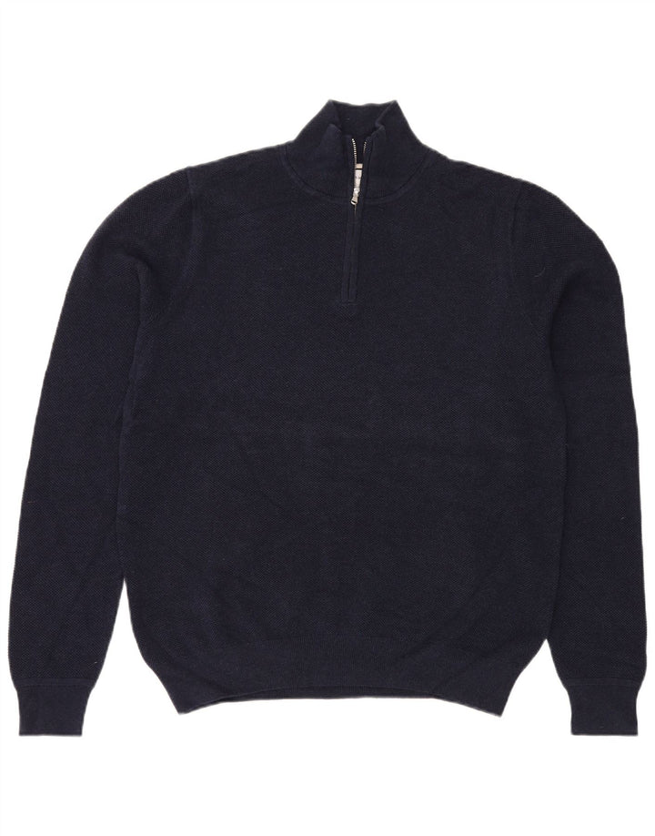 Maglione da uomo con zip e collo John Lewis, grande, in cotone blu navy