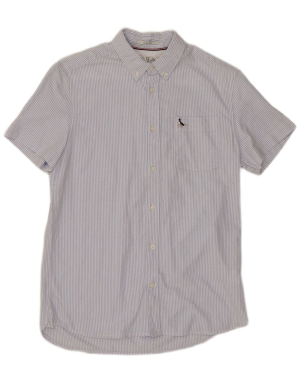 JACK WILLS Camicia da uomo slim fit a maniche corte XS in cotone gessato blu