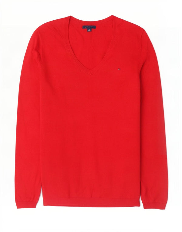 Maglione maglione con scollo a V da donna Tommy Hilfiger UK 10 piccolo cotone rosso