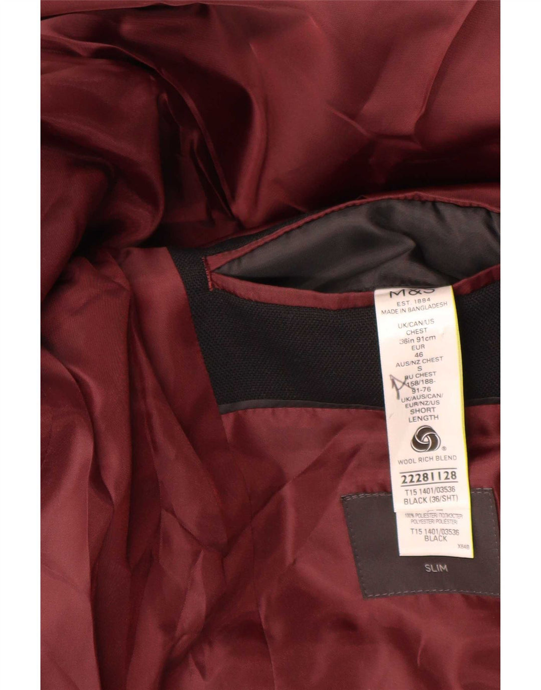 Giacca blazer slim a 2 bottoni Marks & Spencer da uomo UK 36 piccola in lana nera