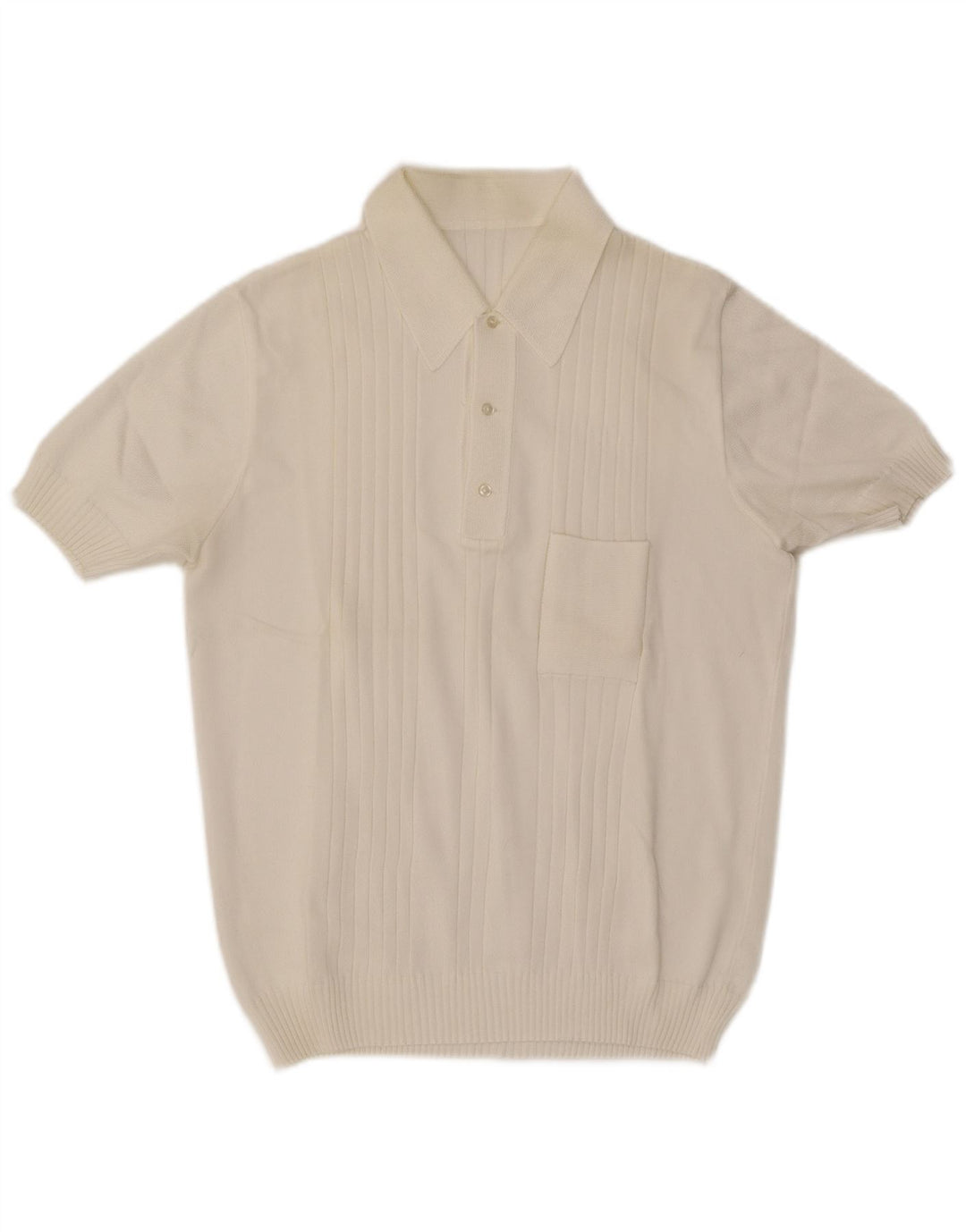 Maglione vintage da uomo a maniche corte con collo a polo bianco medio