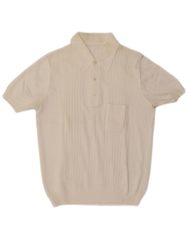 Maglione vintage da uomo a maniche corte con collo a polo bianco medio