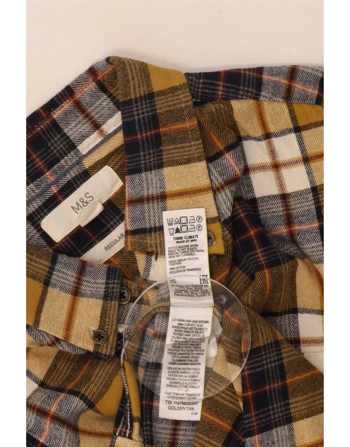 Camicia in flanella da uomo Marks & Spencer vestibilità regolare in cotone a quadri giallo medio