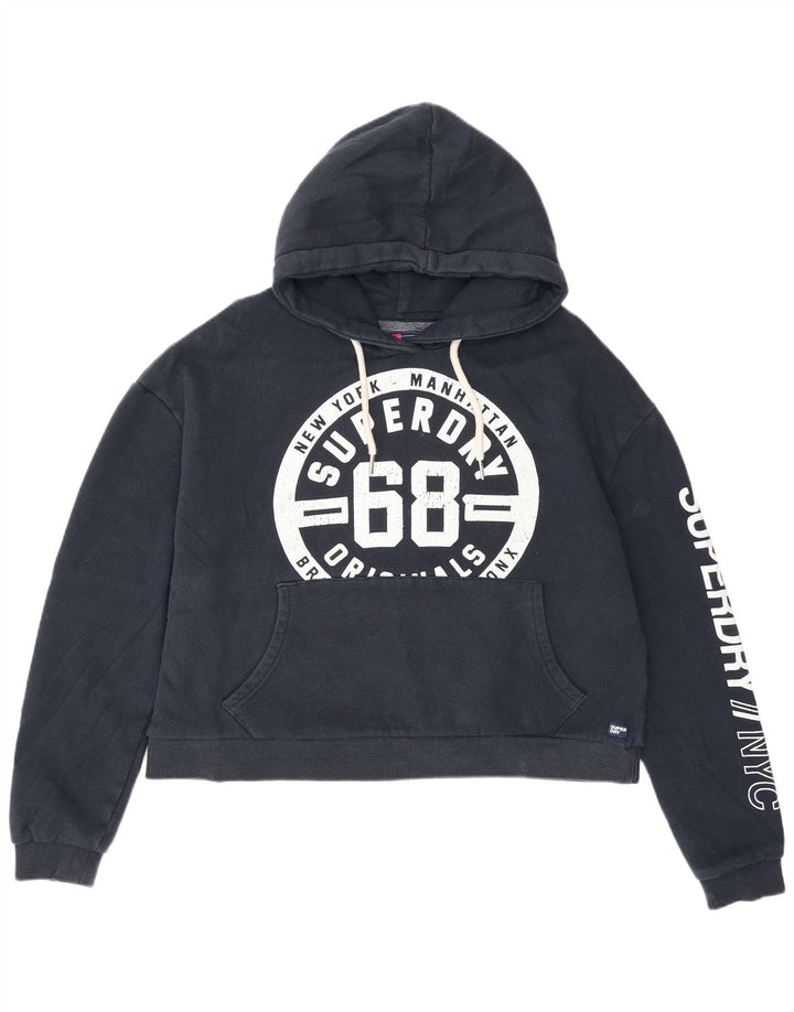 Felpa con cappuccio oversize grafica da donna Superdry UK 14 medio blu navy