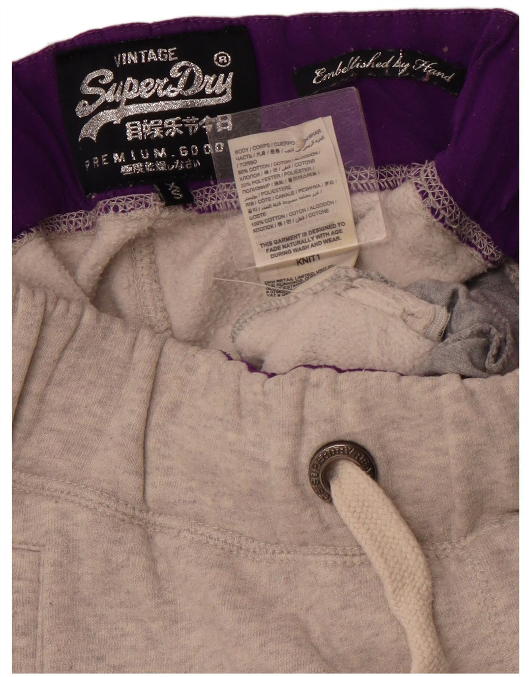 Pantaloni da tuta con grafica da donna SUPERDRY Joggers UK 4 XS Cotone grigio