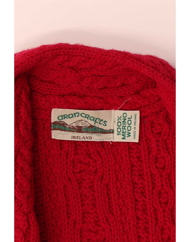 Maglione cardigan da donna Aran Crafts UK 14 Lana merino rossa media