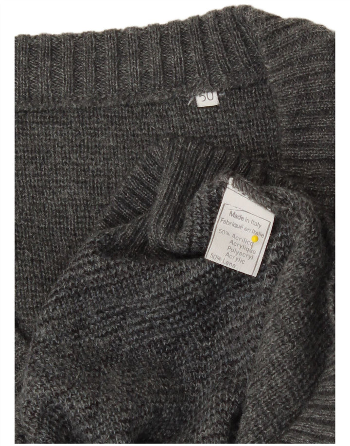 Maglione vintage da uomo con scollo a V IT 50 Acrilico grigio medio a rombi/diamante