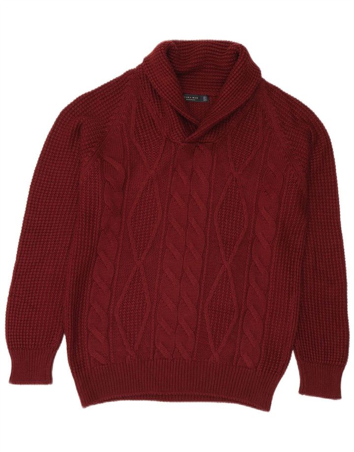 Maglione Zara da uomo con collo a scialle, grande, in acrilico marrone