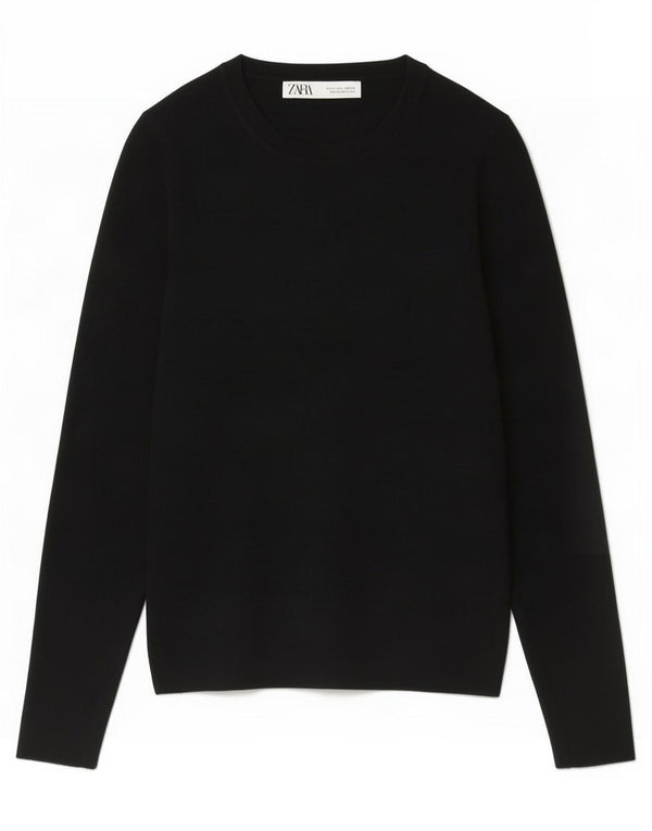 Top corto da donna Zara a maniche lunghe UK 14 grande viscosa nera