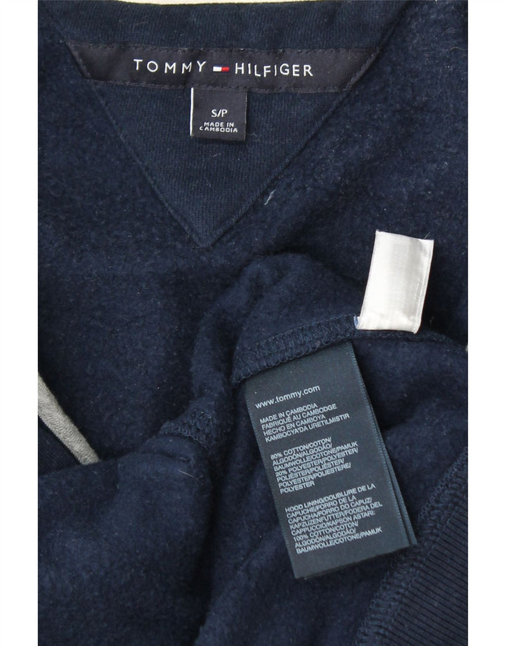 TOMMY HILFIGER Maglione con cappuccio e zip da uomo piccolo in cotone blu navy