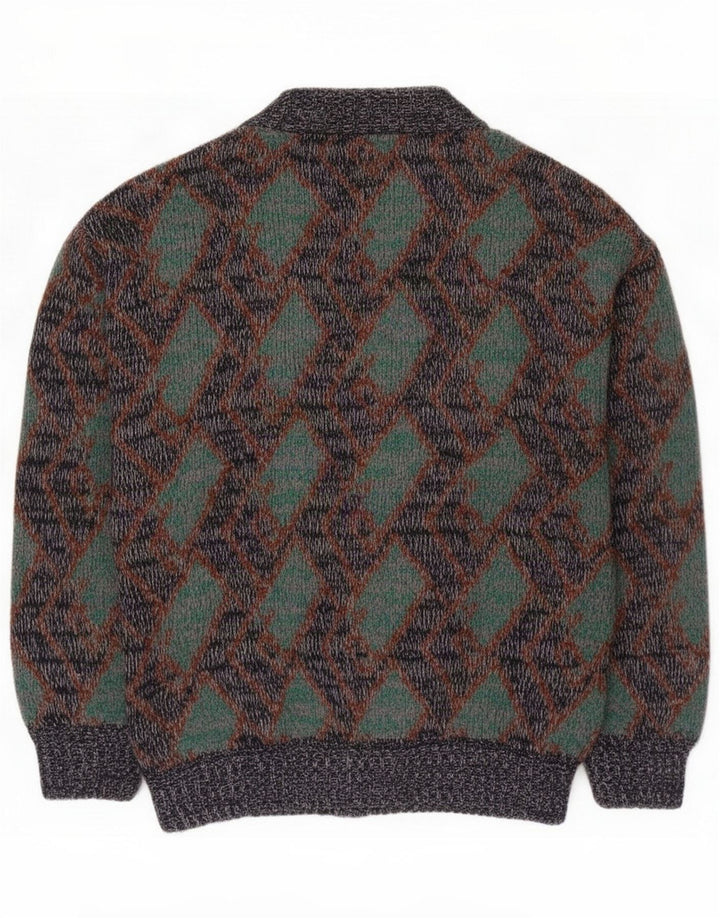 Maglione cardigan da uomo vintage medio multicolore in lana a rombi/diamante