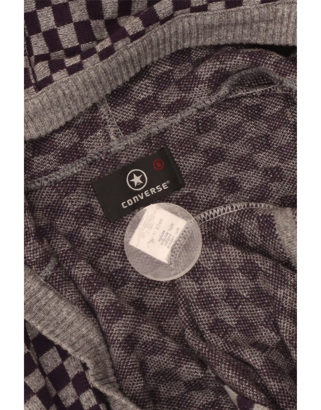 Maglione maglione con cappuccio da donna Converse UK 10 piccolo viola geometrico in lana