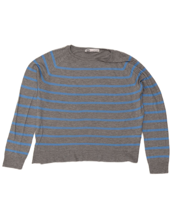 Maglione Zara da donna oversize con scollo a barca UK 10 piccolo grigio a righe