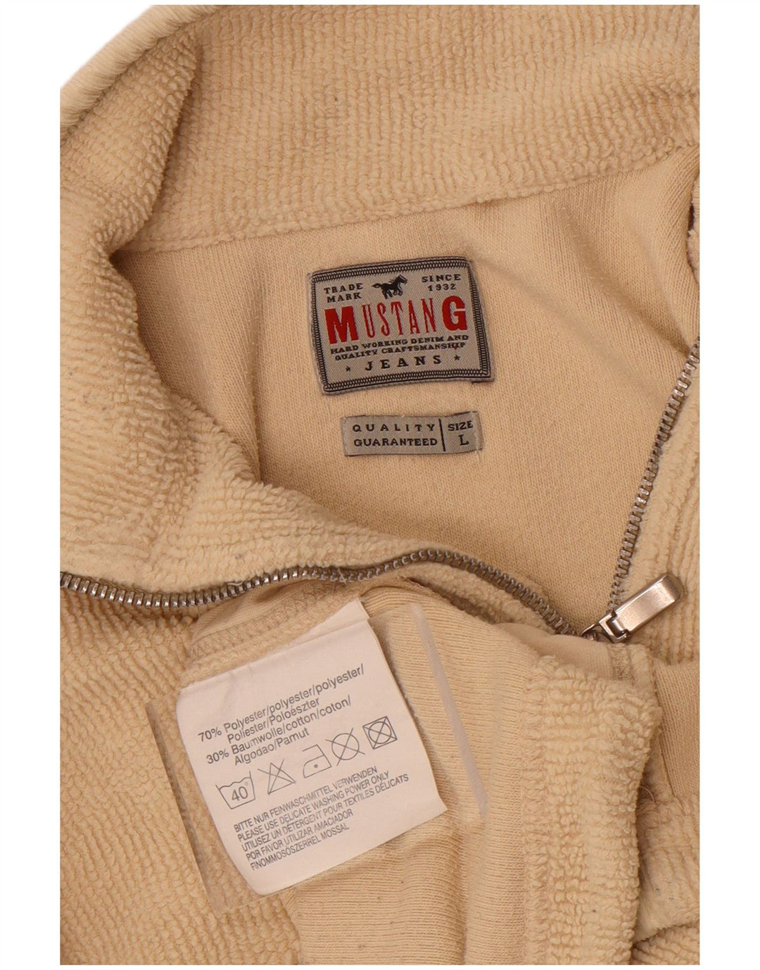 Maglione in pile da uomo Mustang con zip e collo, grande, in poliestere color block beige