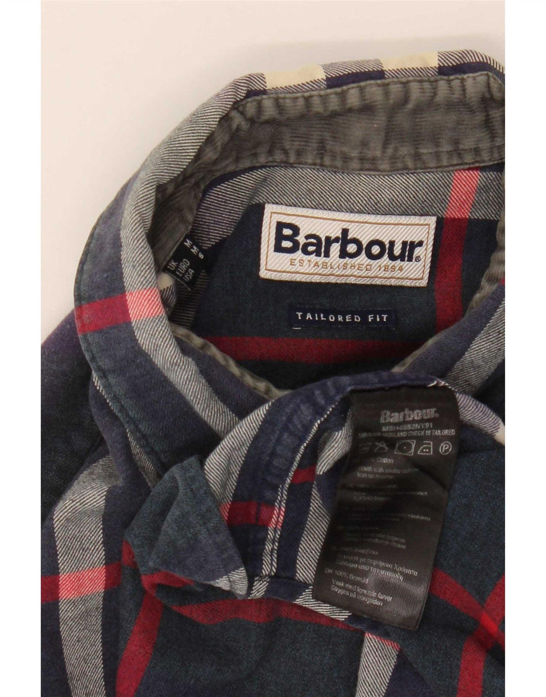 Barbour Uomo Camicia in flanella su misura in cotone scozzese medio blu navy