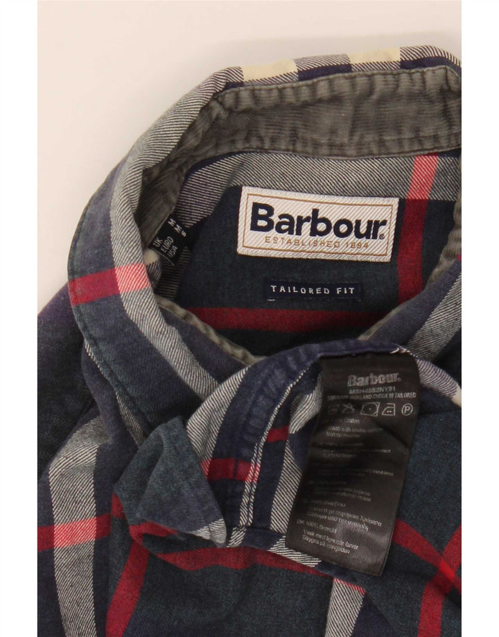 Barbour Uomo Camicia in flanella su misura in cotone scozzese medio blu navy