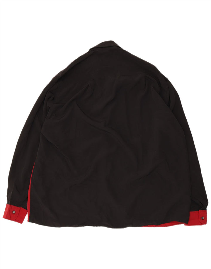 Camicia oversize da uomo vintage piccola in poliestere color block nero