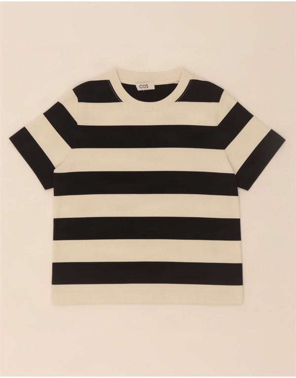 Cos Womens T-Shirt Top UK 14 Medium White Striped Cotton
