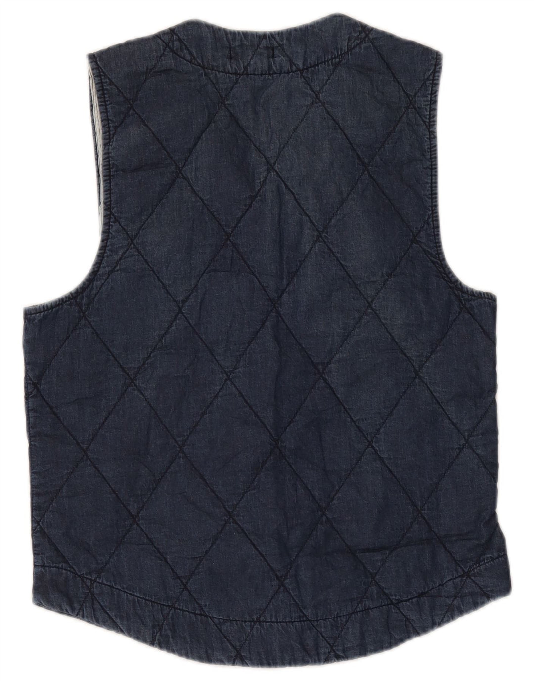 Gilet trapuntato da donna vintage UK 12 medio cotone blu navy