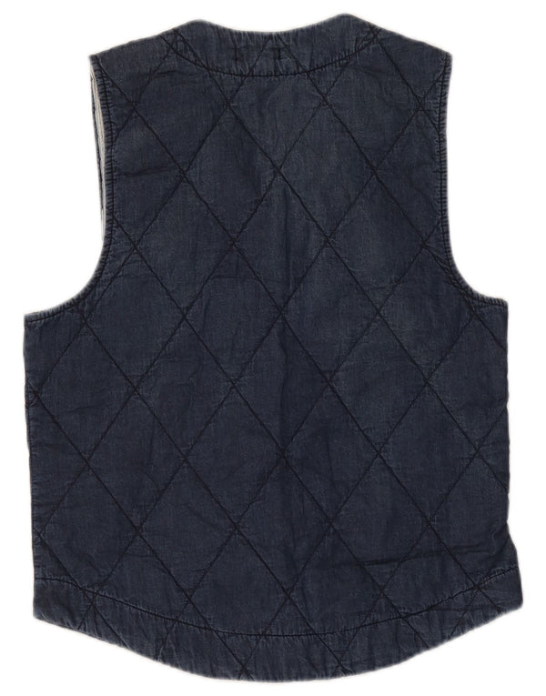 Gilet trapuntato da donna vintage UK 12 medio cotone blu navy
