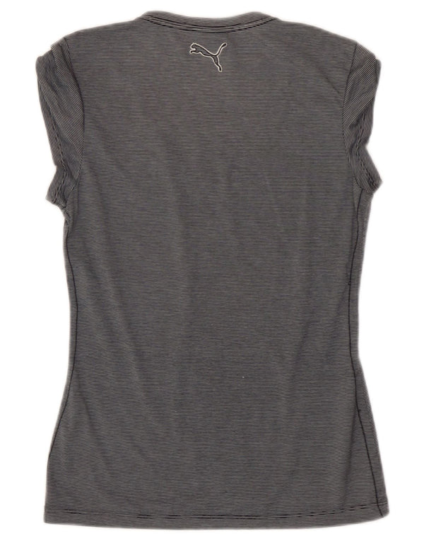 Puma T-shirt grafica da donna Top UK 8 Small Blu Navy a righe