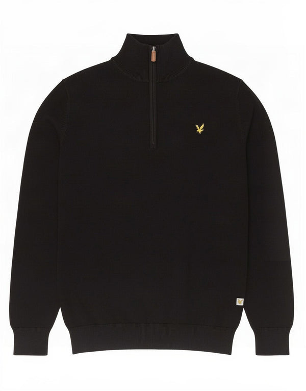 Lyle & Scott Mens Zip Neck Jumper Sweater Large Black Cotton