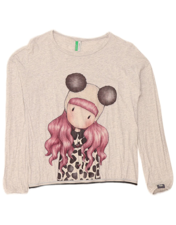 Top grafico per ragazze Benetton manica lunga 11-12 anni 2XL Cotone mélange grigio