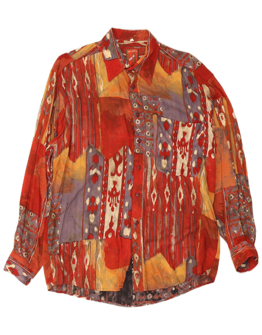 Camicia vintage da uomo con motivo astratto in viscosa multicolore media