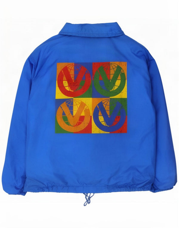 Giacca a vento grafica da uomo vintage UK 42 XL Nylon blu