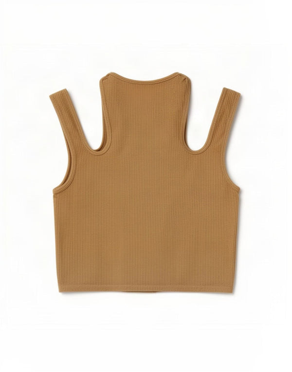 Top Zara da donna con spalle scoperte, camicetta corta UK 14 grande beige
