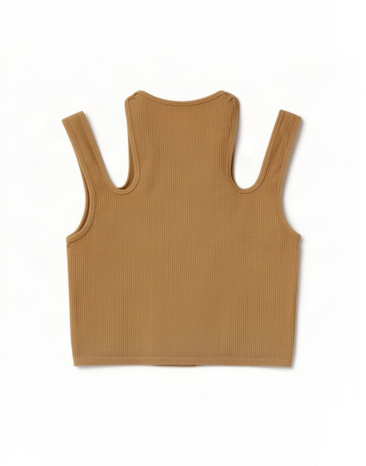 Top Zara da donna con spalle scoperte, camicetta corta UK 14 grande beige