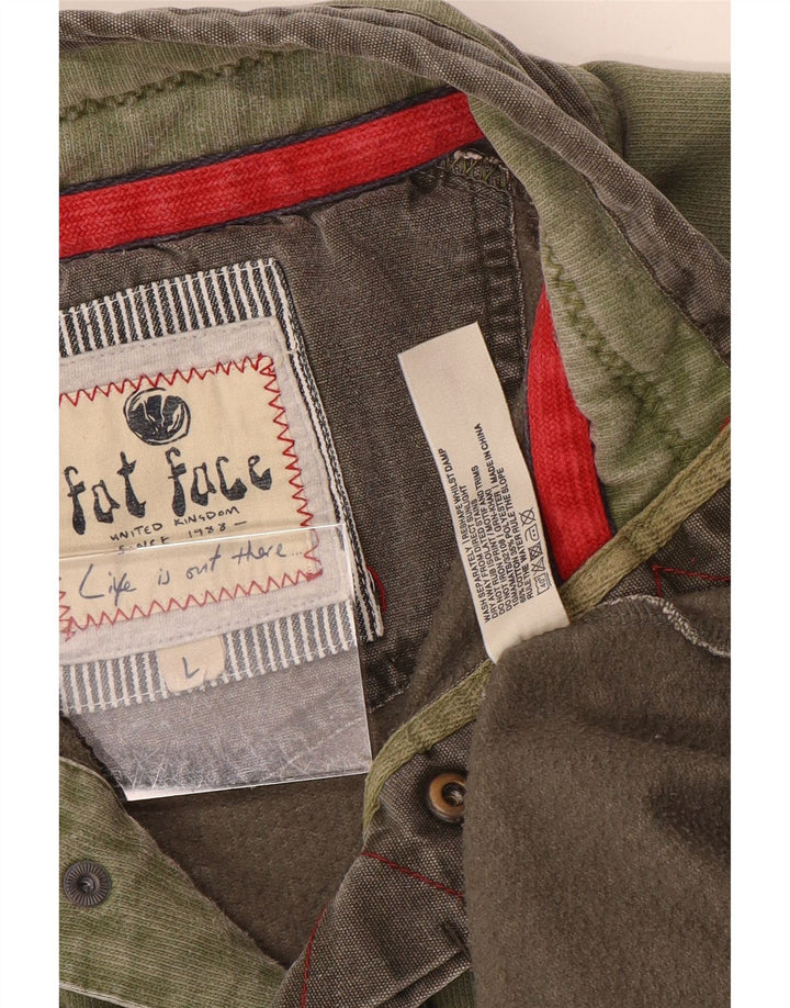FAT FACE Felpa da uomo con collo abbottonato, maglione grande, cotone kaki