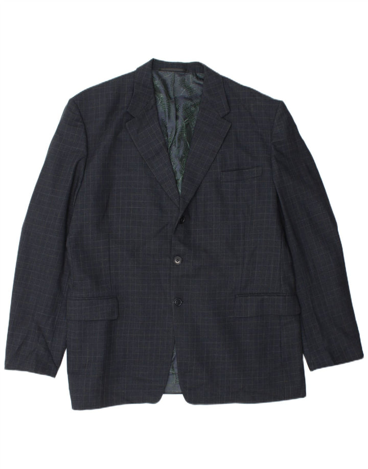 Giacca blazer da uomo a 3 bottoni Paul Smith UK 40 grande in lana a quadretti blu navy