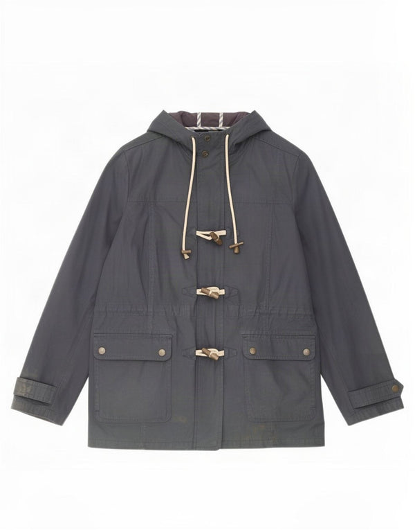 Fat Face Womens Hooded Waxed Cotton Jacket UK 12 Medium Navy Blue Polyester