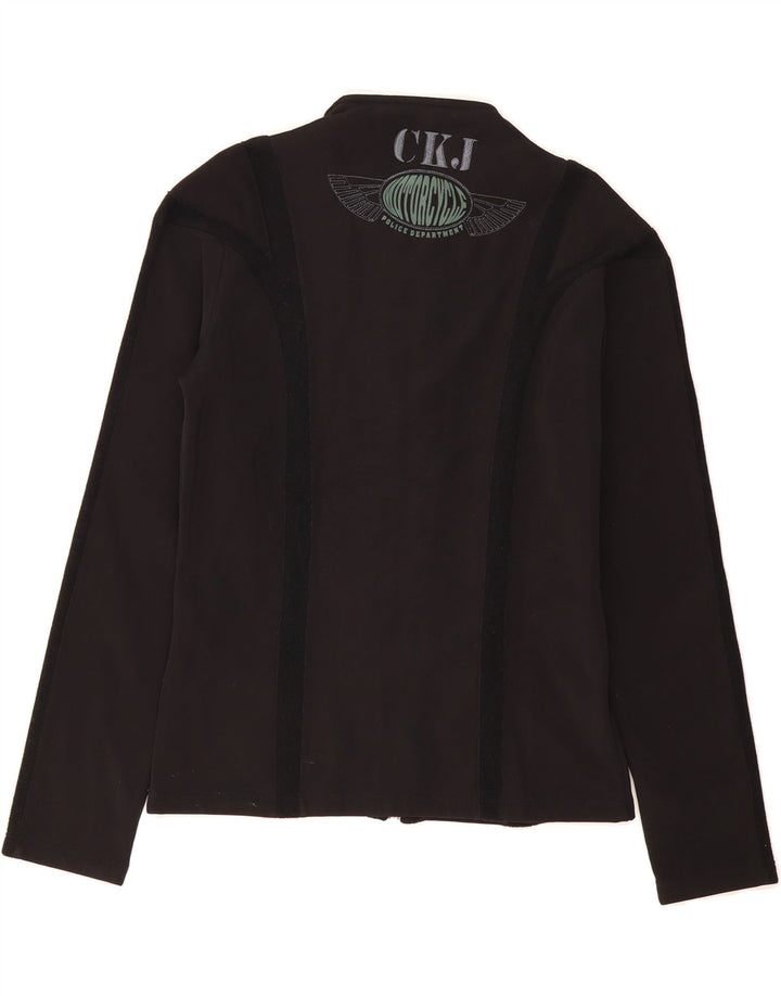 CALVIN KLEIN Womens Motorcycle Graphic Blazer Jacket UK 14 Large Black Vintage Calvin Klein and Second-Hand Calvin Klein from Messina Hembry 