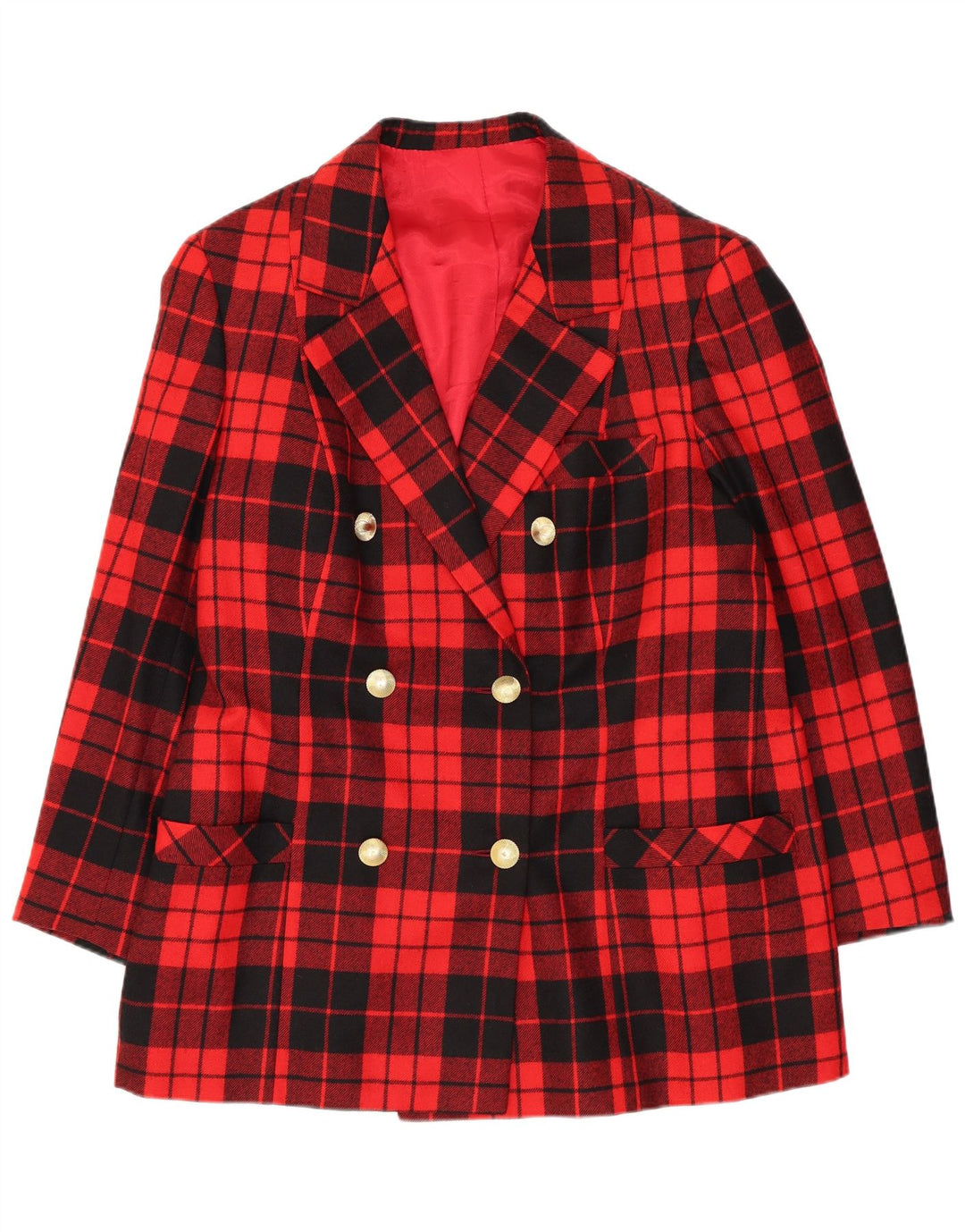 Giacca blazer doppiopetto da donna VINTAGE UK 12 medio rosso a quadri