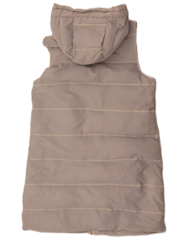 Zara Womens Hooded Sleeveless Padded Coat UK 10 Small Grey Striped