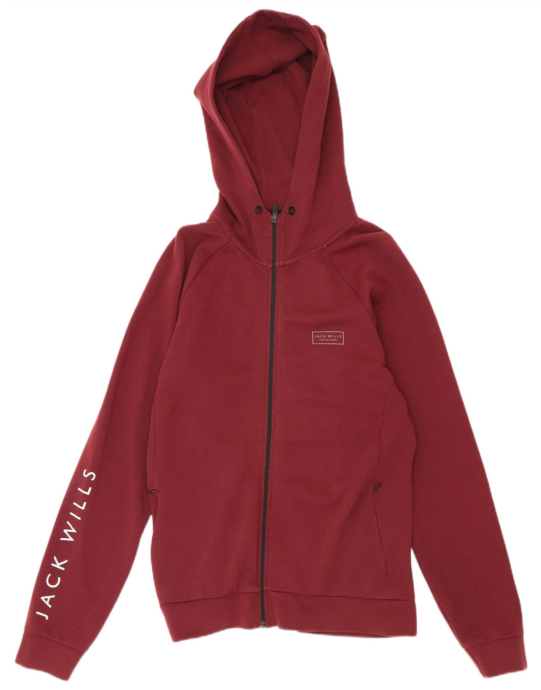 JACK WILLS Mens Graphic Zip Hoodie Sweater Medium Burgundy