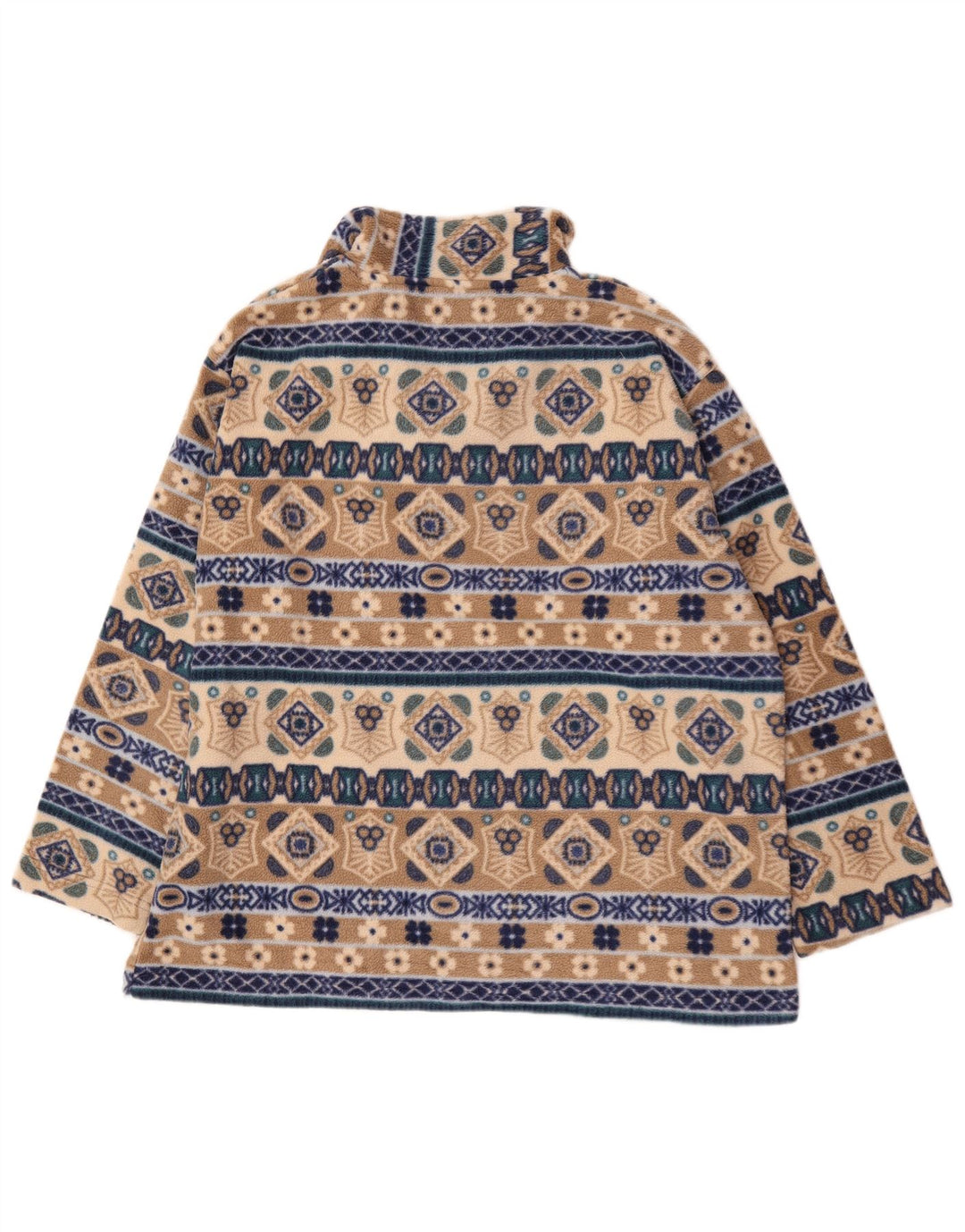 Giani Feroti Maglione in pile da uomo con collo con zip, grande poliestere geometrico beige