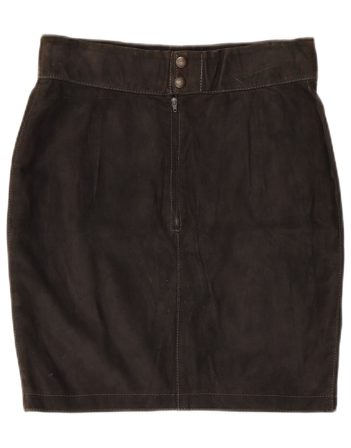 Gonna vintage in pelle scamosciata da donna W28 media nera