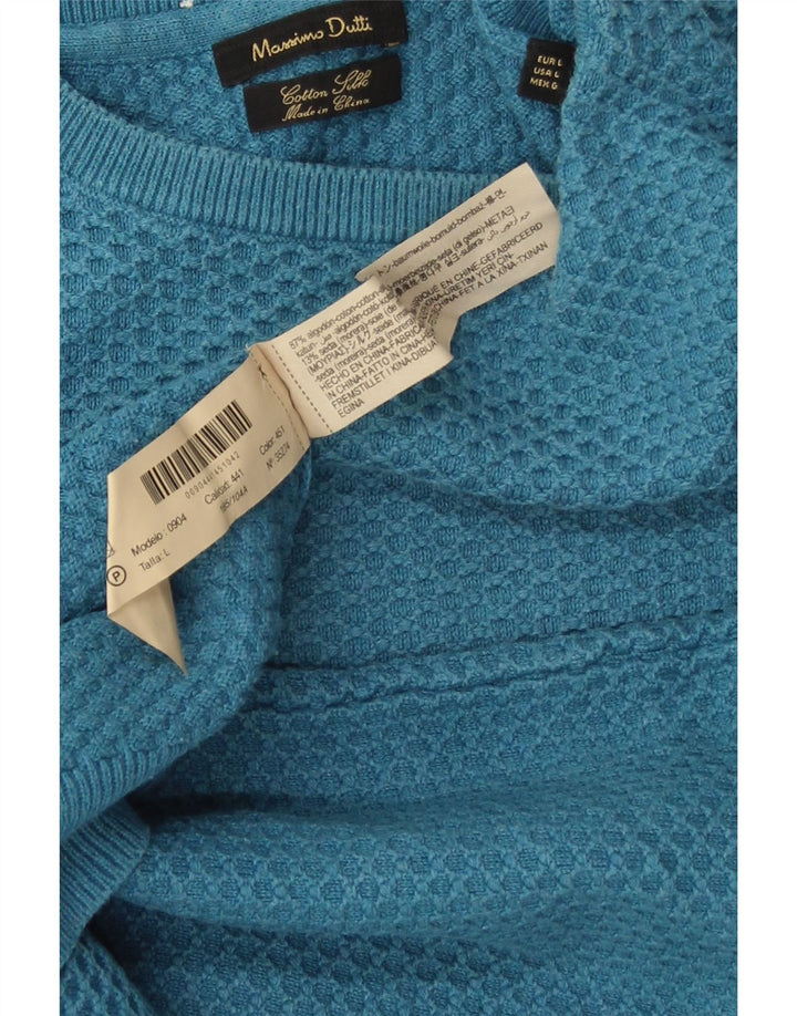 MASSIMO DUTTI Maglione da uomo girocollo grande in cotone blu
