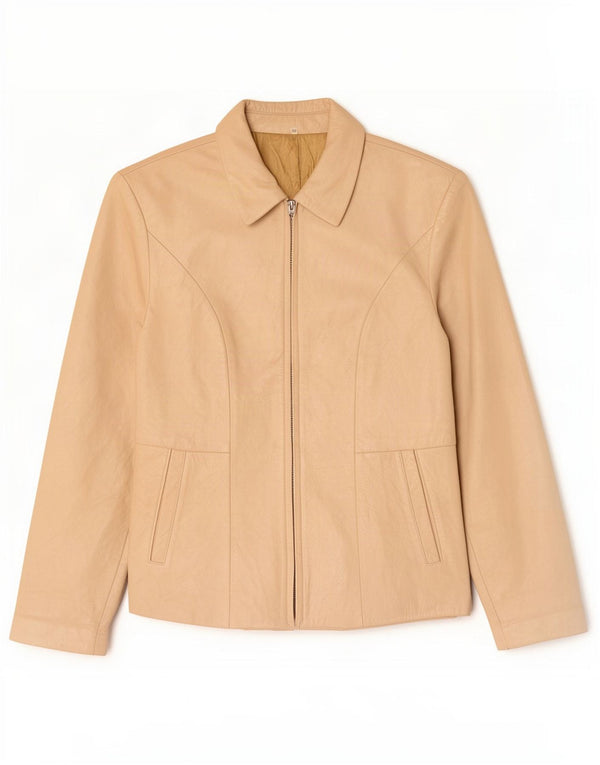Vintage Womens Leather Jacket IT 46 Large Beige