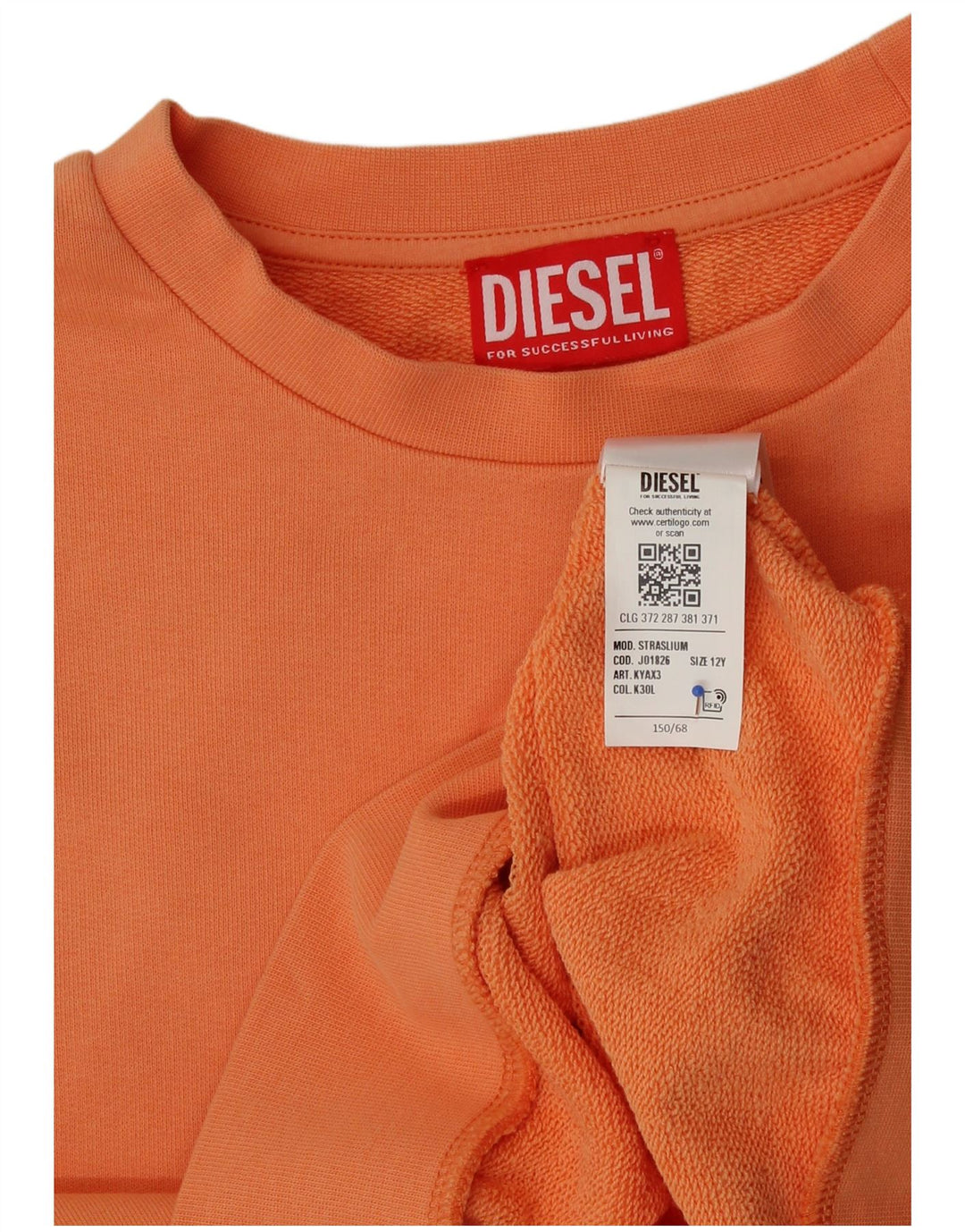 Diesel Girls Graphic Crop Felpa Maglione 11-12 anni in cotone arancione