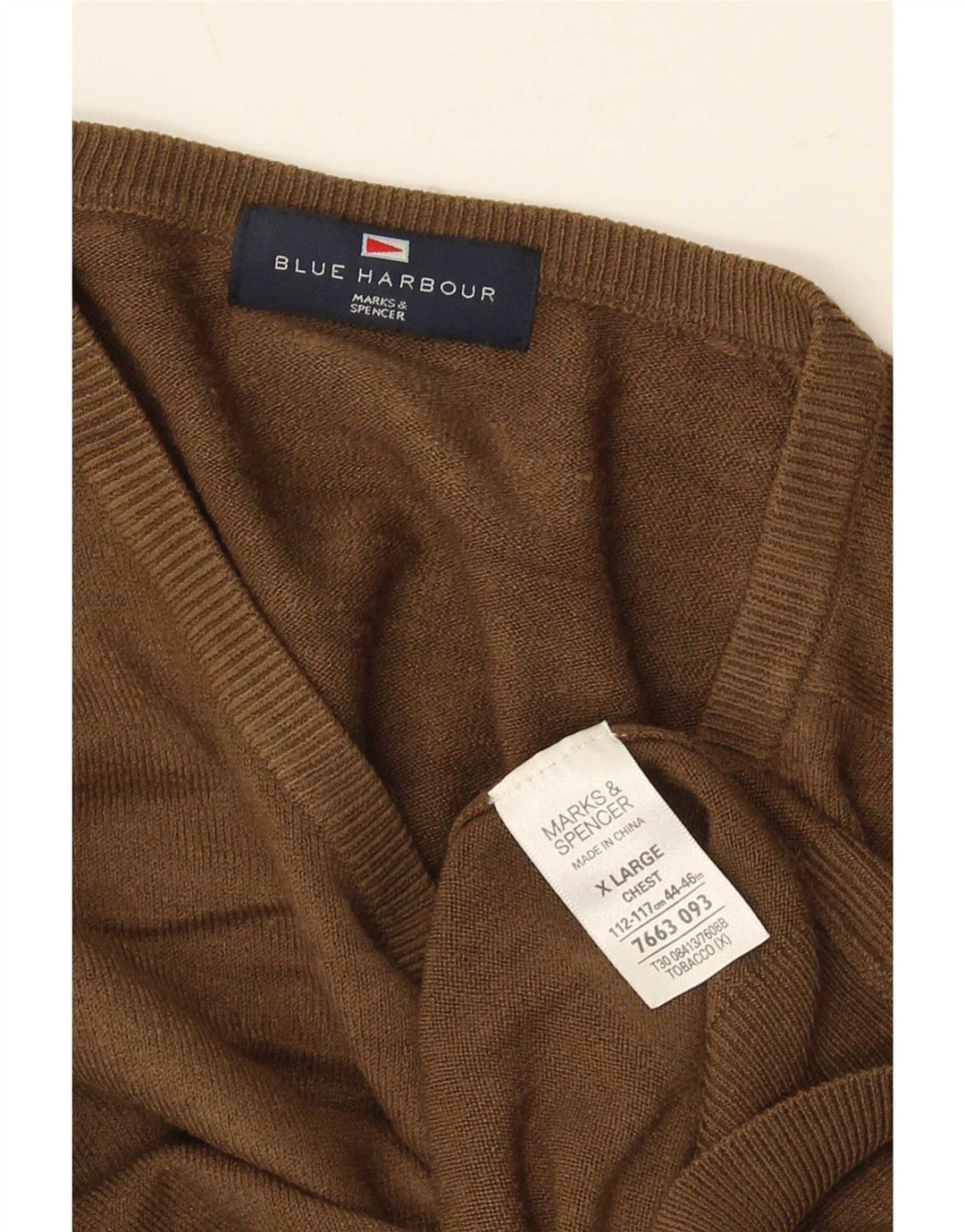 Maglione da uomo Marks & Spencer con scollo a V blu Harbour XL acrilico marrone