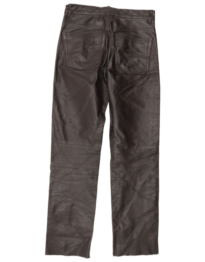 Pantaloni dritti in pelle da donna vintage W28 L29 in pelle marrone