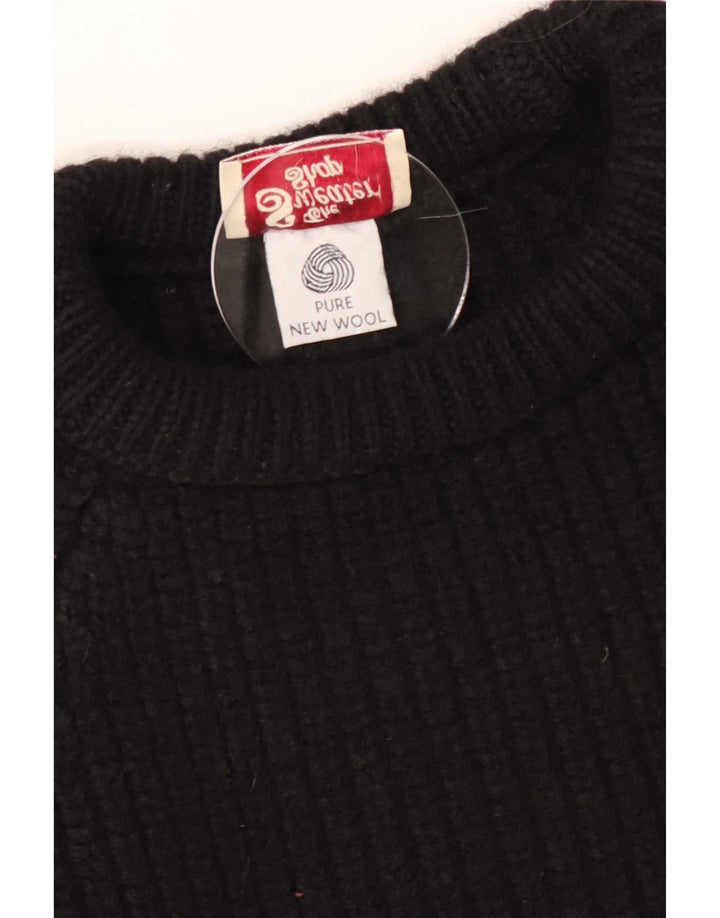 The Sweater Shop Maglione da uomo con scollo a barca medio nero in lana vergine