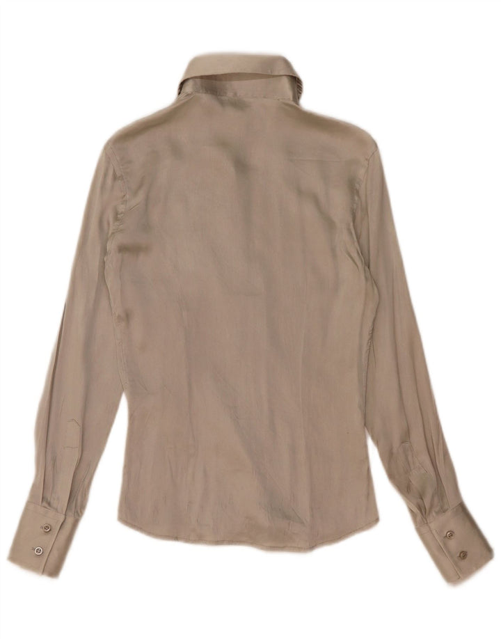 Camicetta camicia vintage da donna UK 10 piccola grigia
