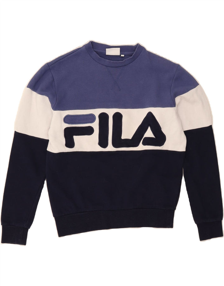 FILA Womens Crop Oversized Sweatshirt Jumper UK 2 2XS Multicoloured Vintage Fila and Second-Hand Fila from Messina Hembry 