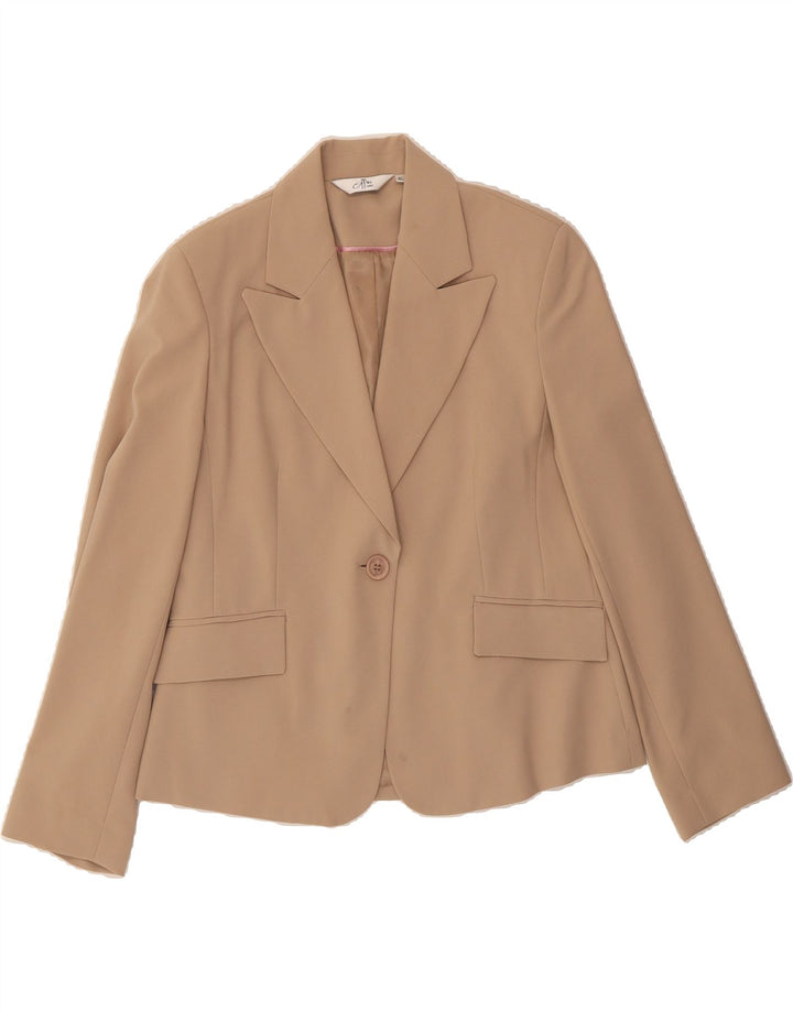 VINTAGE Womens 1 Button Blazer Jacket UK 14 Medium Beige Polyester Vintage Vintage and Second-Hand Vintage from Messina Hembry 